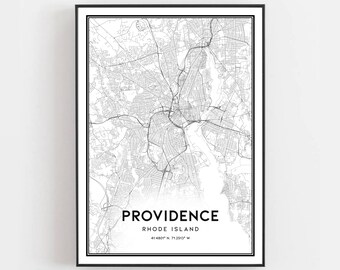 Providence Map Print, Providence Map Poster Wall Art, Ri  City Map, Rhode Island Print Street Map Decor, Road Map Gift, B232