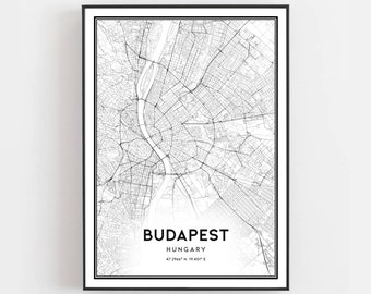 Budapest Map Print, Budapest Map Poster Wall Art, Budapest  City Map, Budapest Print Street Map Decor, Road Map Gift, B177