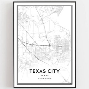 Texas City Map Print, Texas City Map Poster Wall Art, Tx  City Map, Texas Print Street Map Decor, Road Map Gift, B807