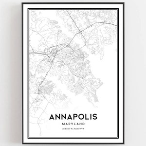 Annapolis Karte Druck, Annapolis Karte Poster Wandkunst, Md Stadt Karte, Maryland Print Straßenkarte Dekor, Straßen karte Geschenk