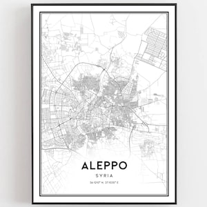 Aleppo Kaart Afdrukken, Aleppo Kaart Poster Wall Art, Aleppo Stadsplattegrond, Aleppo Print Stratenplan Decor, Wegenkaart Cadeau, B111