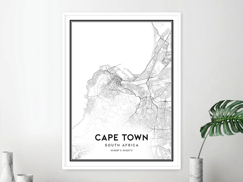 Cape Town Map Print Cape Town Map Poster Wall Art Cape Town Etsy