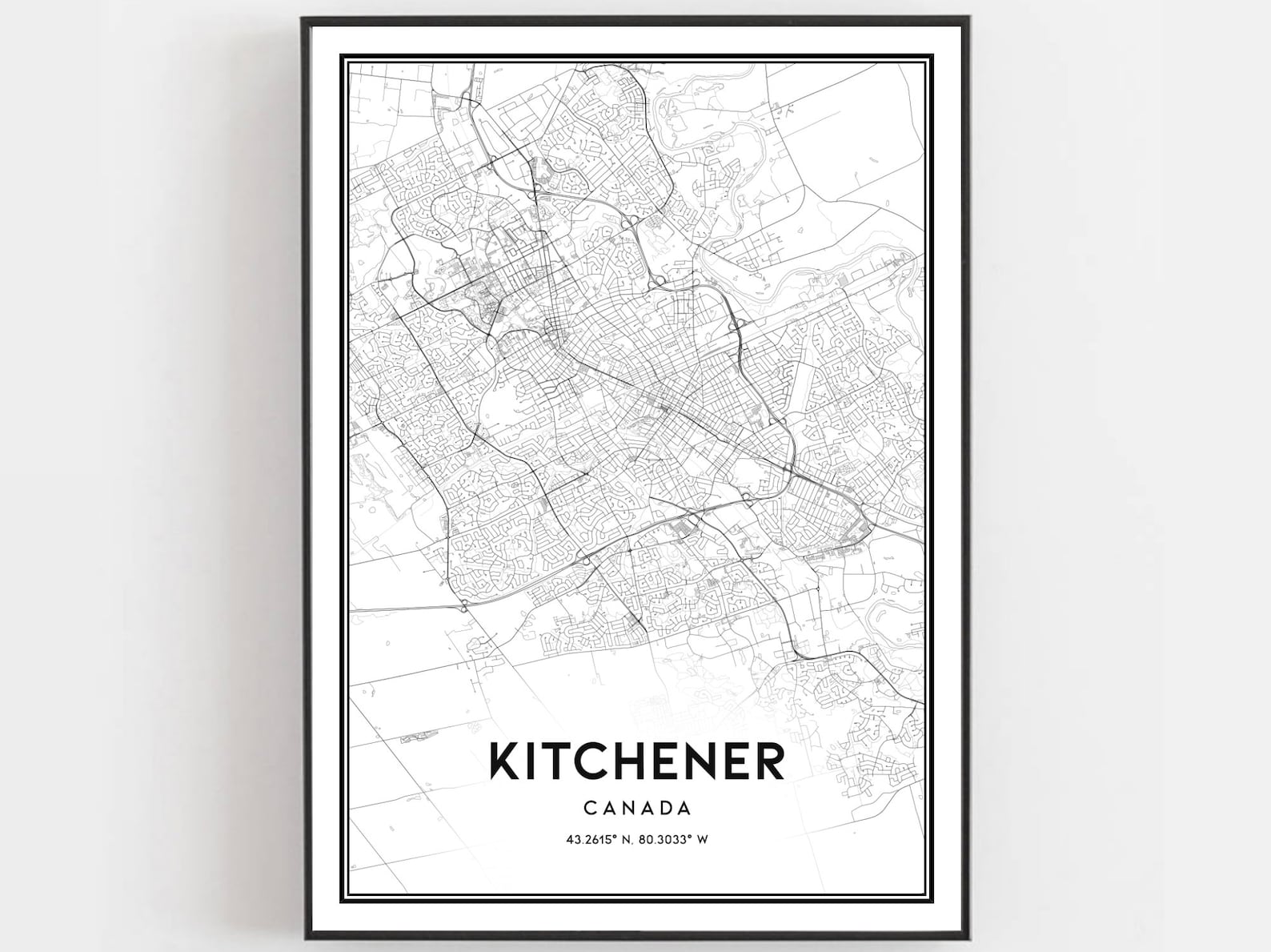 Kitchener Map Print Kitchener Map Poster Wall Art Kitchener Etsy