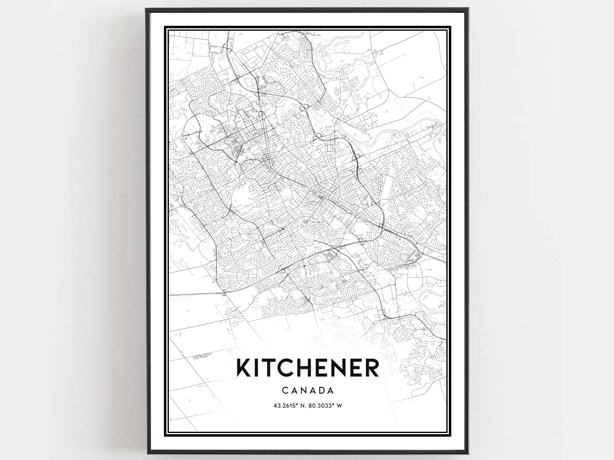 Kitchener Map Print Kitchener Map Poster Wall Art Kitchener Etsy