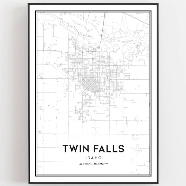 Twin Falls Map Print, Twin Falls Map Poster Wall Art, Id  City Map, Idaho Print Street Map Decor, Road Map Gift, B1337