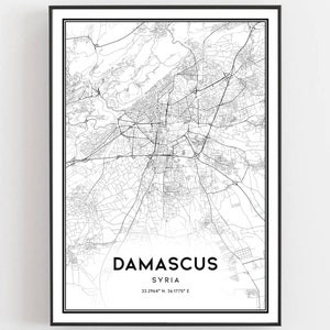 Damascus Map Print, Damascus Map Poster Wall Art, Damascus City Map, Damascus Print Street Map Decor, Road Map Gift, B123