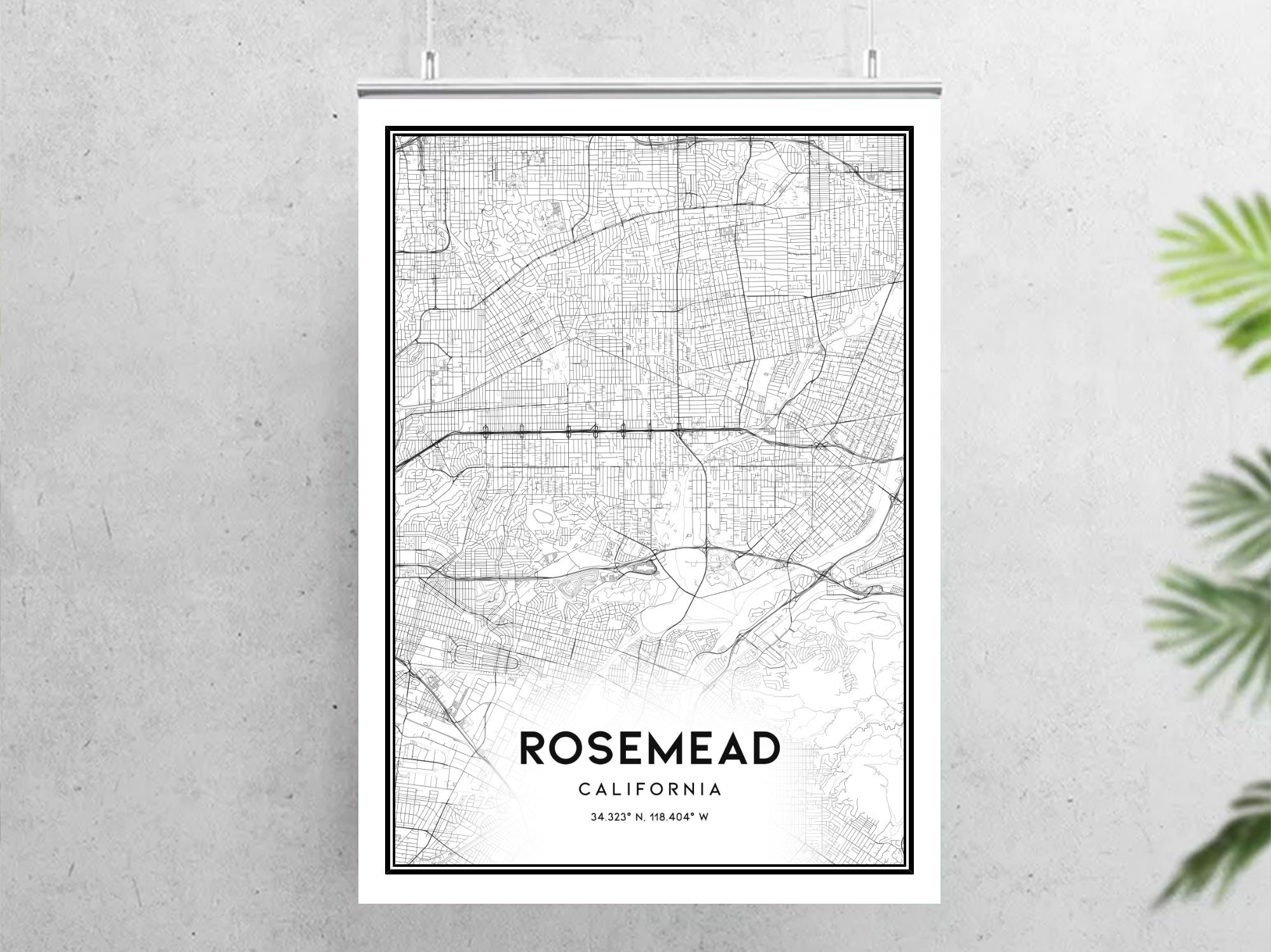Rosemead Map Print Rosemead Map Poster Wall Art Ca City Map Etsy