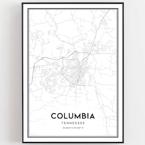 Columbia Karte Druck, Columbia Karte Poster Wandkunst, Tn Stadt karte, Tennessee Print Straßenkarte Dekor, Straßenkarte Geschenk, B1669