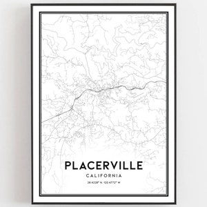 Placerville Karte Druck, Placerville Karte Poster Wandkunst, Ca Stadt karte, Kalifornien Print Straßenkarte Dekor, Straßen karte Geschenk, B1891