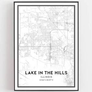 Lake In the Hills Kaart Print, Lake In The Hills Kaart Poster Wall Art, Il Stadsplattegrond, Illinois Print Stratenplan Decor, Wegenkaart Cadeau