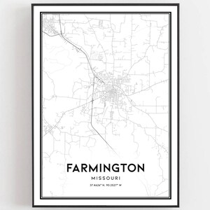 Farmington Map Print, Farmington Map Poster Wall Art, Mo  City Map, Missouri Print Street Map Decor, Road Map Gift, B1499