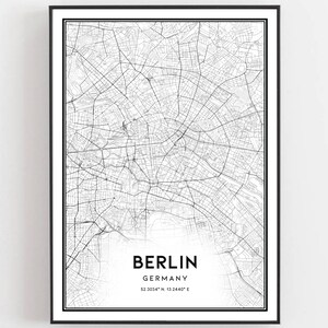 Berlijn Kaart Afdrukken, Berlijn Kaart Poster Wall Art, Berlijn Stadsplattegrond, Berlijn Print Stratenplan Decor, Wegenkaart Cadeau, B83