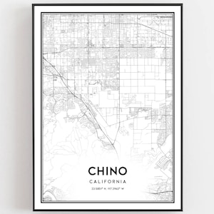 Chino Kaart Print, Chino Kaart Poster Wall Art, Ca Stadsplattegrond, Californië Print Stratenplan Decor, Wegenkaart Cadeau, B952