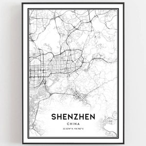 Shenzhen Map Print, Shenzhen Map Poster Wall Art, Shenzhen  City Map, Shenzhen Print Street Map Decor, Road Map Gift, B29