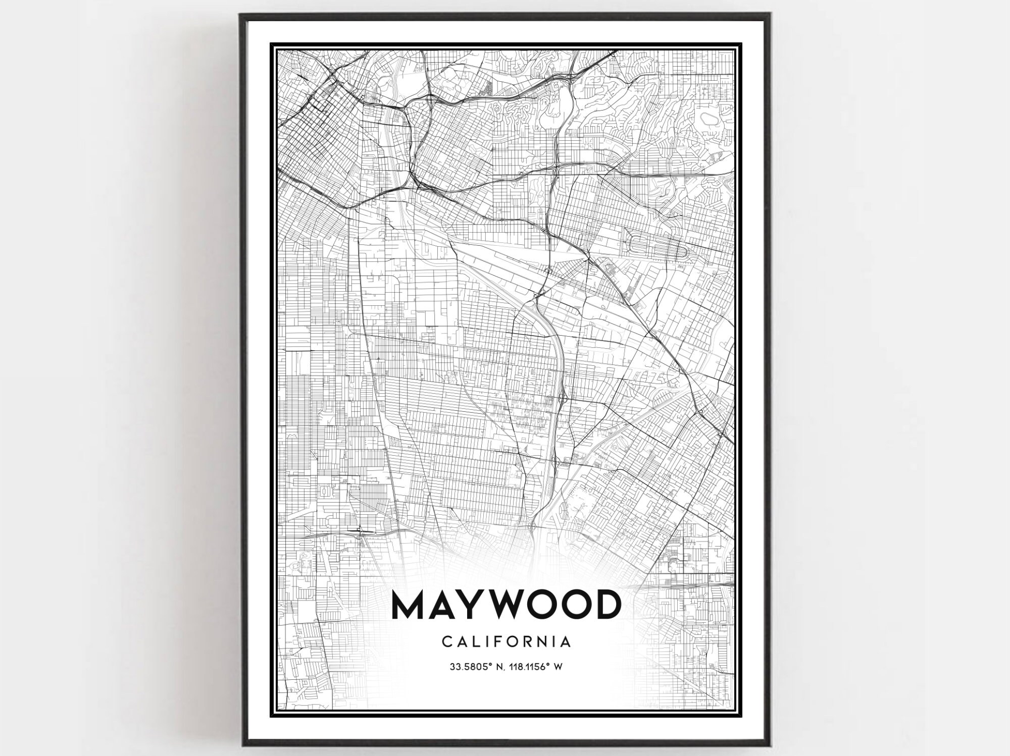 Maywood Map Print Maywood Map Poster Wall Art Ca City Map Etsy