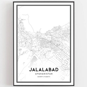 Jalalabad Kaart Afdrukken, Jalalabad Kaart Poster Wall Art, Jalalabad Stadsplattegrond, Jalalabad Print Stratenplan Decor, Wegenkaart Cadeau, B361