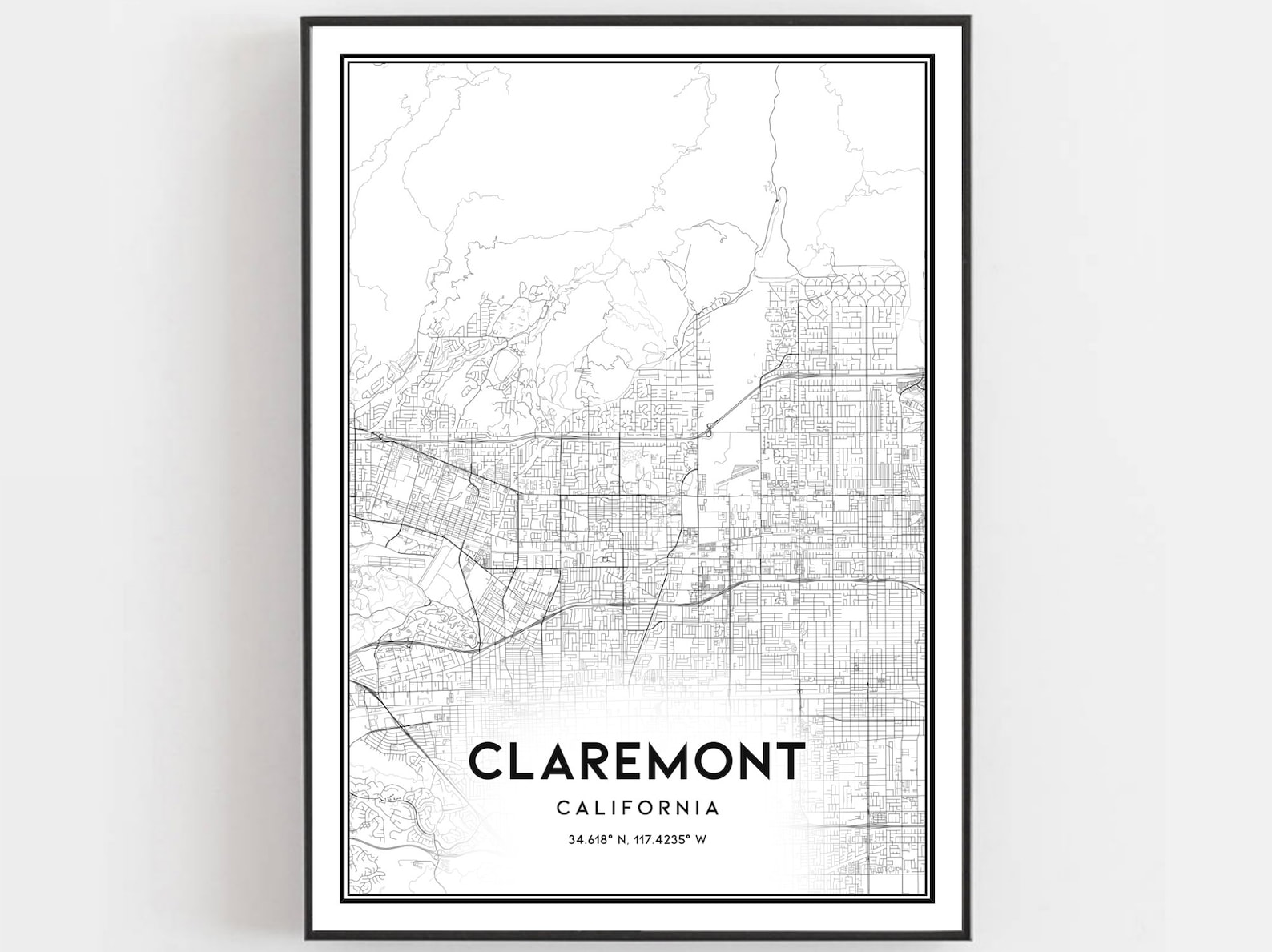Claremont Map Print Claremont Map Poster Wall Art Ca City Etsy