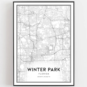 Winter Park Karte Druck, Winter Park Karte Poster Wandkunst, Fl Stadt karte, Florida Print Straßenkarte Dekor, Straßenkarte Geschenk