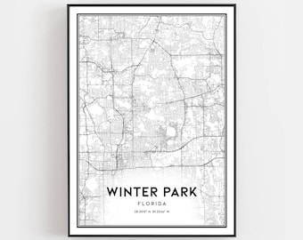Winter Park Map Print, Winter Park Map Poster Wall Art, Fl  City Map, Florida Print Street Map Decor, Road Map Gift