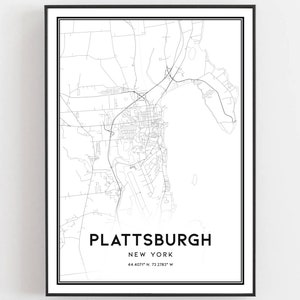 Plattsburgh Map Print, Plattsburgh Map Poster Wall Art, Ny City Map, New York Print Street Map Decor, Road Map Gift, B1942