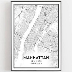 Manhattan Kaart Afdrukken, Manhattan Kaart Poster Wall Art, Ny Stadskaart, New York Print Stratenkaart Decor, Wegenkaart Cadeau, B179