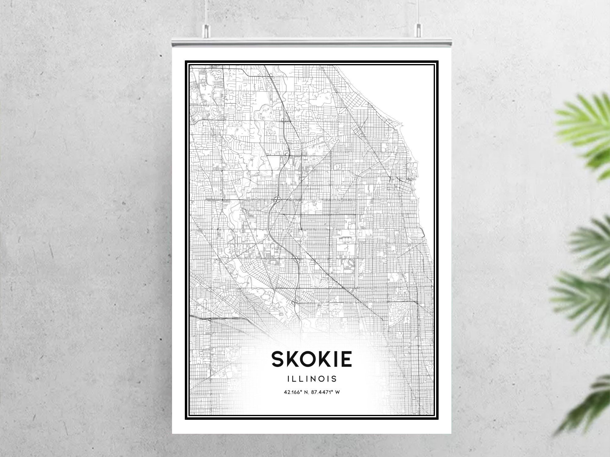 Skokie Map Print Skokie Map Poster Wall Art Il City Map Etsy