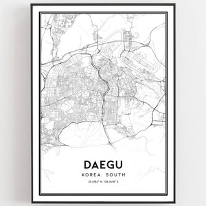 Daegu Kaart Print, Daegu Kaart Poster Wall Art, Daegu Stadsplattegrond, Daegu Print Street Map Decor, Road Map Gift, B124