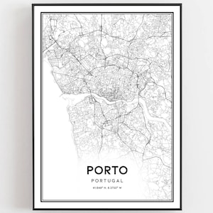 Porto Kaart Afdrukken, Porto Kaart Poster Wall Art, Porto Stadsplattegrond, Porto Print Stratenplan Decor, Wegenkaart Cadeau, B215