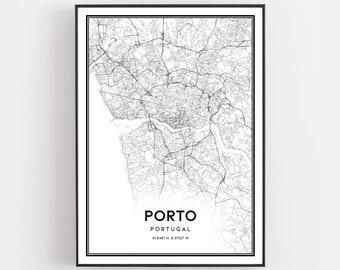 Porto Map Print, Porto Map Poster Wall Art, Porto  City Map, Porto Print Street Map Decor, Road Map Gift, B215