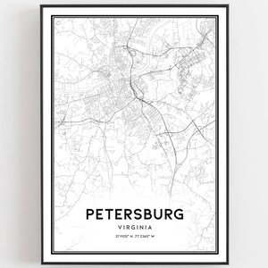 Petersburg Karte Druck, Petersburg Karte Poster Wandkunst, Va Stadt Karte, Virginia Print Straßenkarte Dekor, Straßenkarte Geschenk, B1842