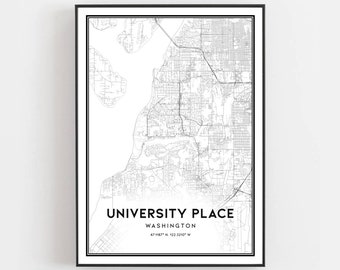 University Place Map Print, University Place Map Poster Wall Art, Wa  City Map, Washington Print Street Map Decor, Road Map Gift, B1795