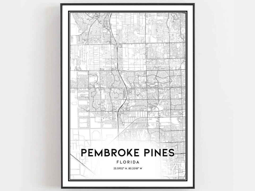 Pembroke Pines Map Print, Pembroke Pines Map Poster Wall Art, Fl City ...