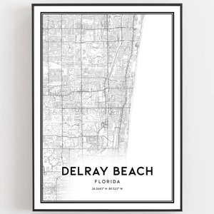 Delray Beach Kaart Afdrukken, Delray Beach Kaart Poster Wall Art, Fl Stadsplattegrond, Florida Print Stratenplan Decor, Wegenkaart Cadeau, B1143