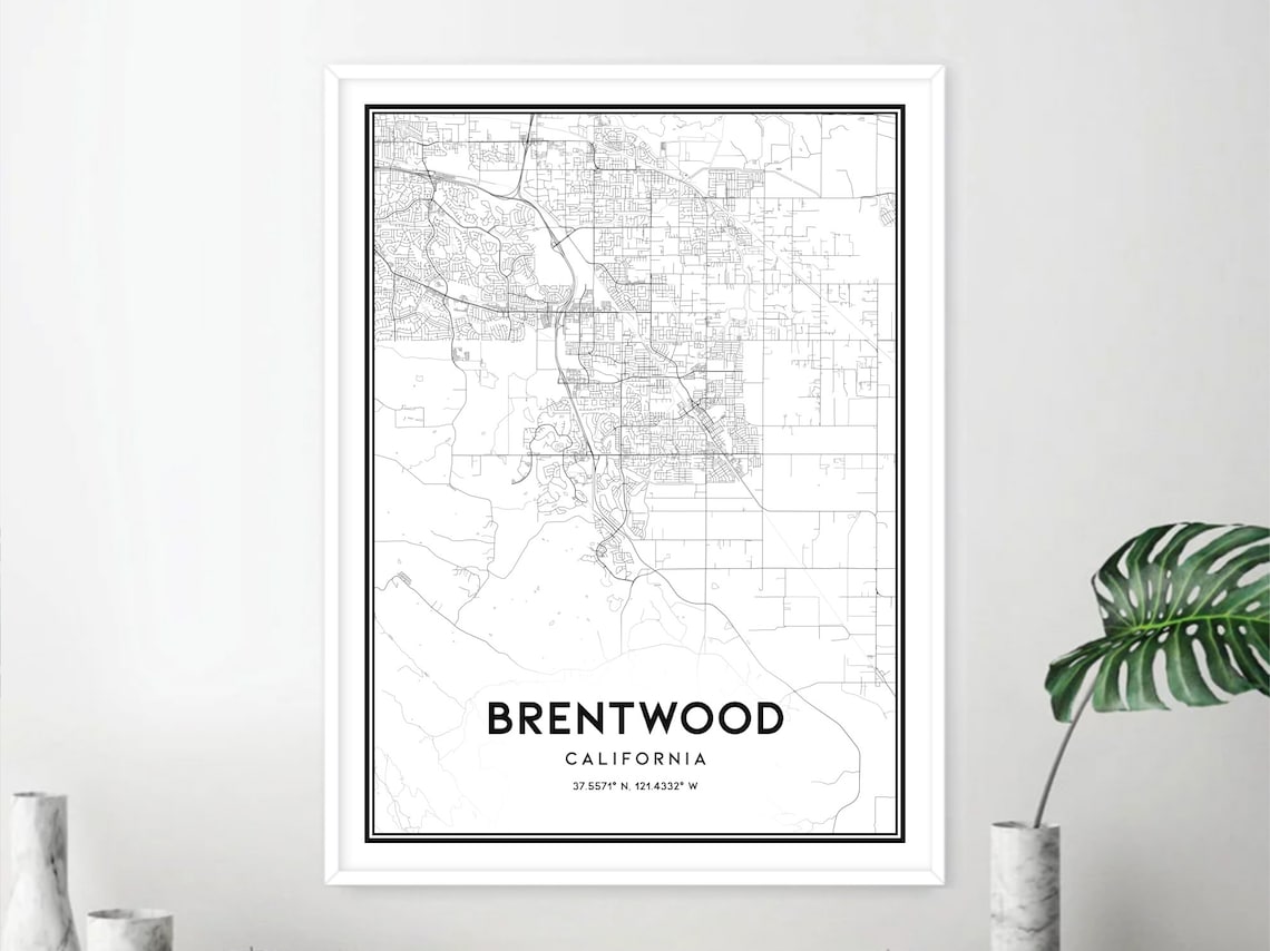 Brentwood Map Print Brentwood Map Poster Wall Art Ca City Etsy