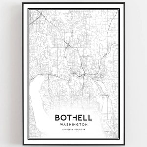 Bothell Karte Druck, Bothell Karte Poster Wandkunst, Wa Stadt karte, Washington Print Straßenkarte Dekor, Straßen karte Geschenk, B1498