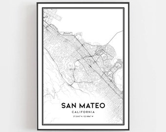 San Mateo Map Print, San Mateo Map Poster Wall Art, Ca  City Map, California Print Street Map Decor, Road Map Gift, B855
