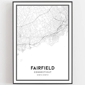 Fairfield Karte Druck, Fairfield Karte Poster Wandkunst, Ct Stadt karte, Stadtplan Stadtplan, Stadtplan Poster, Stadtplan Poster, B1603
