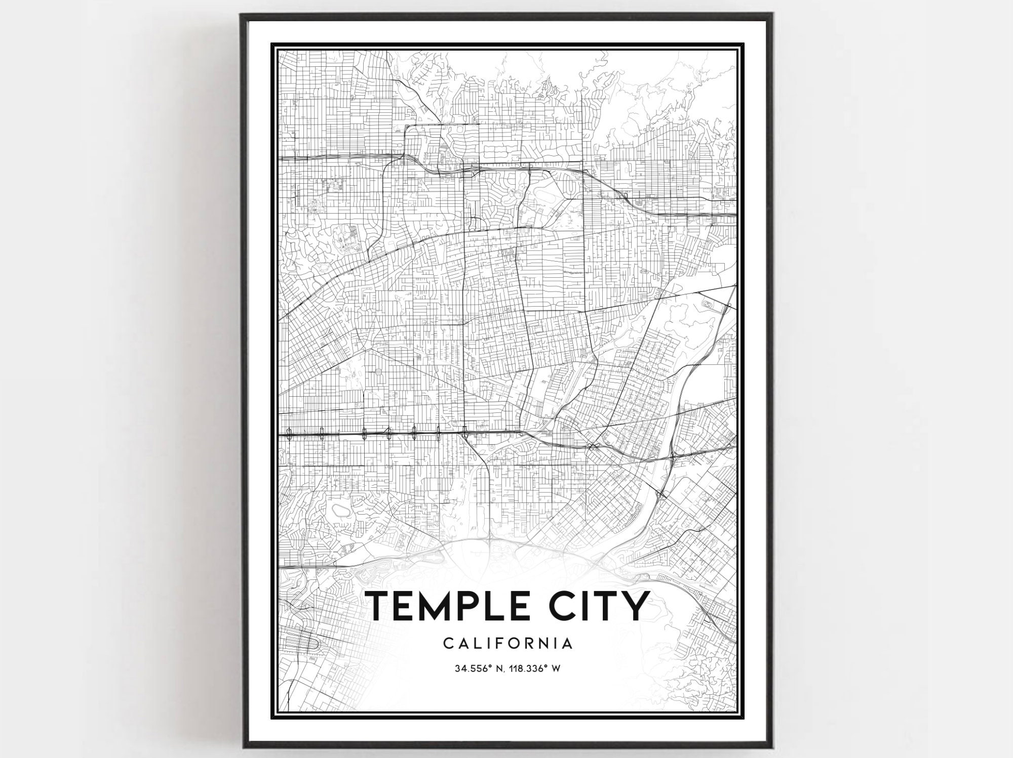 Temple City Map Print Temple City Map Poster Wall Art Ca Etsy