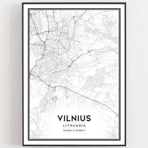 Vilnius Kaart Print, Vilnius Kaart Poster Wall Art, Vilnius Stadsplattegrond, Vilnius Print Stratenplan Decor, Routekaart Cadeau, B378