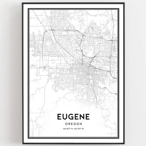 Eugene Map Print, Eugene Map Poster Wall Art, or City Map, Oregon Print ...