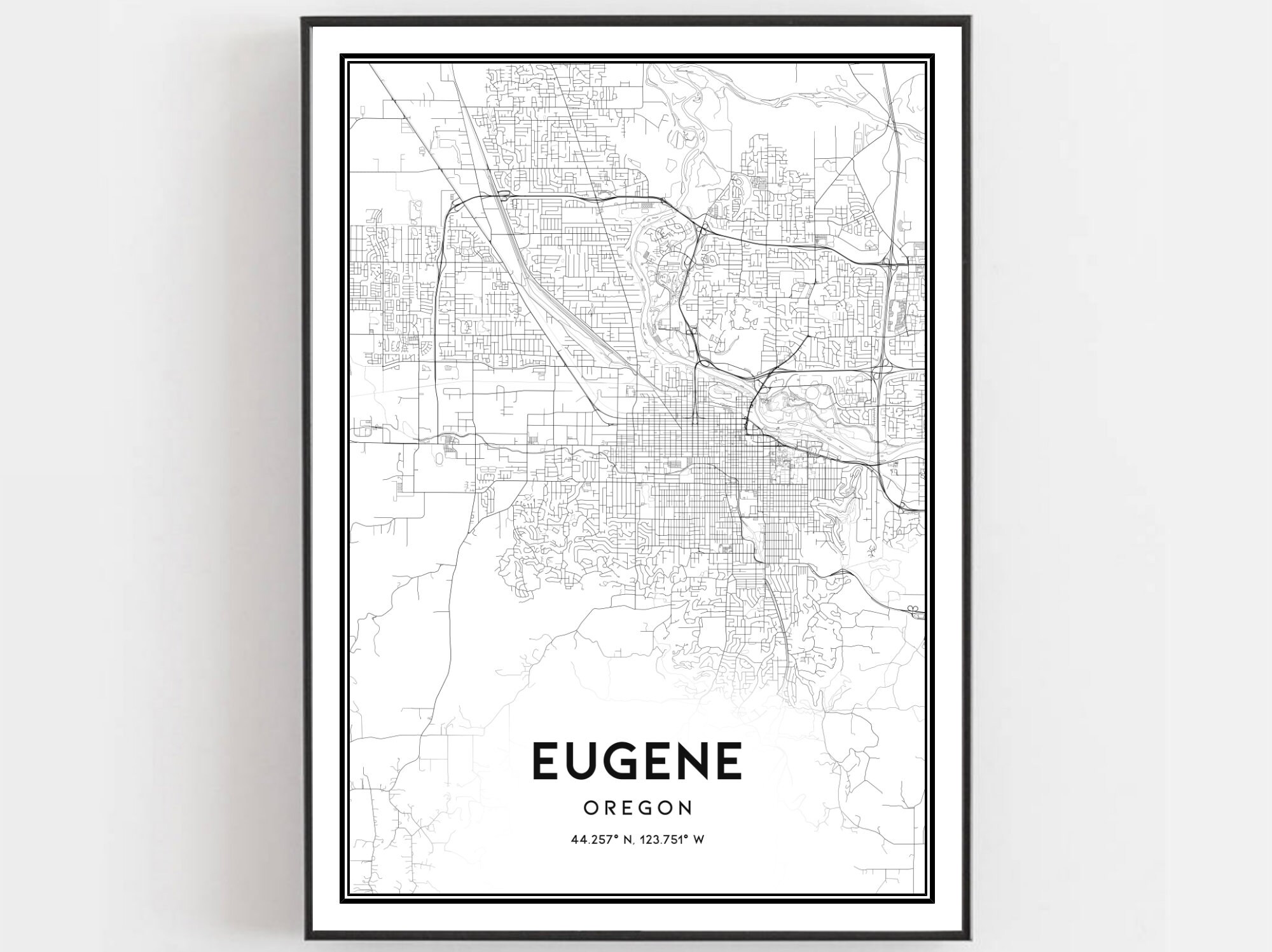 Eugene Map Print Eugene Map Poster Wall Art or City Map Etsy