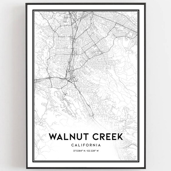 Walnut Creek Map Print, Walnut Creek Map Poster Wall Art, Ca City Map, California Print Street Map Decor, Road Map Gift, B1120