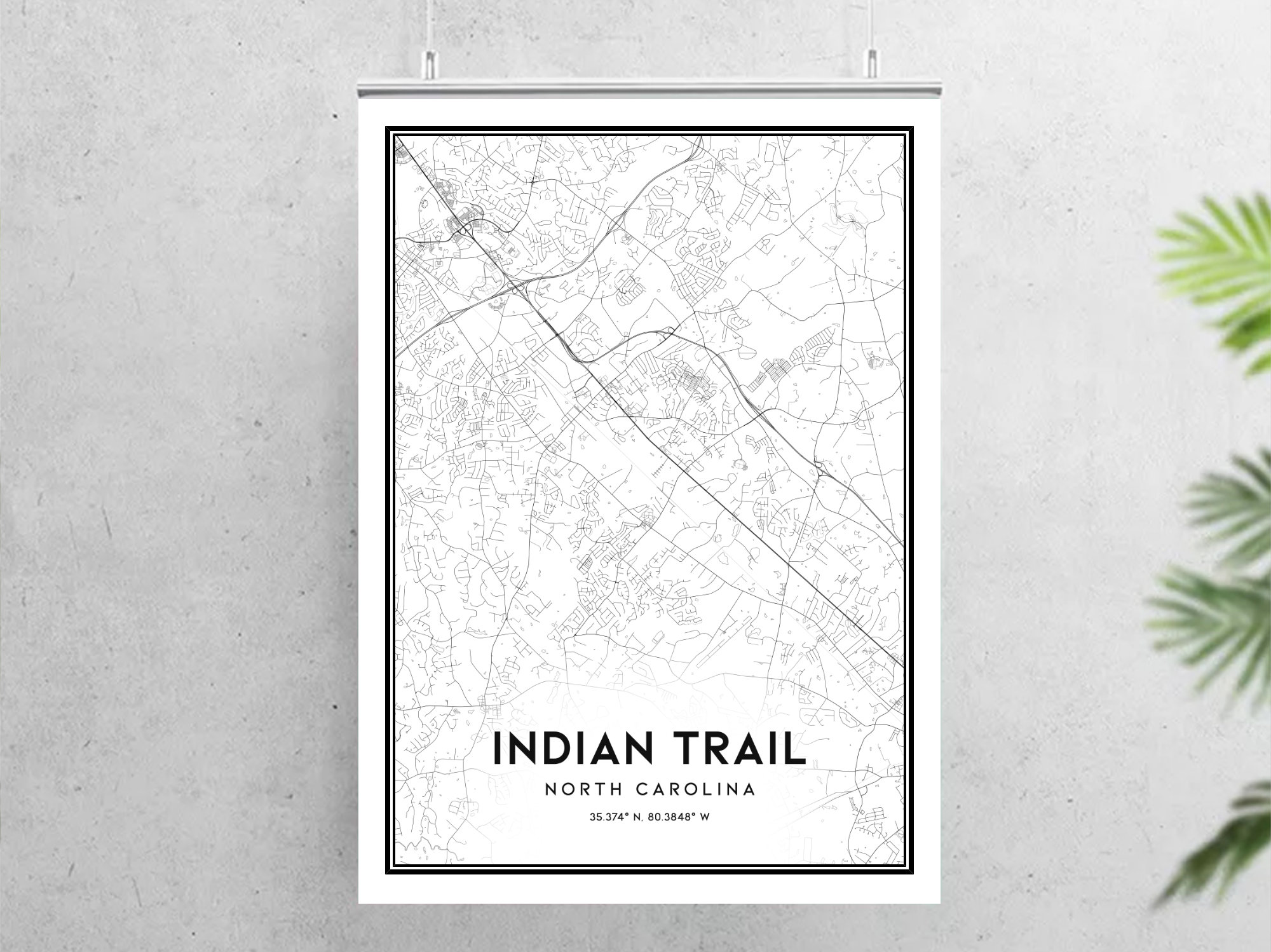 Indian Trail Map Print, Indian Trail Map Poster Wall Art, Nc City Map ...