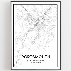 Portsmouth Karte Druck, Portsmouth Karte Poster Wandkunst, Stadtplan, New Hampshire Print Straßenkarte Dekor, Road Map Geschenk, B924