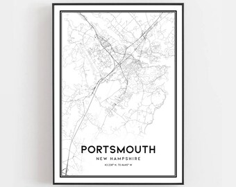 Portsmouth Map Print, Portsmouth Map Poster Wall Art, Nh  City Map, New Hampshire Print Street Map Decor, Road Map Gift, B924