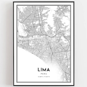 Lima Karte Druck, Lima Karte Poster Wandkunst, Lima Stadt karte, Lima Print Straßenkarte Dekor, Straßenkarte Geschenk, B26