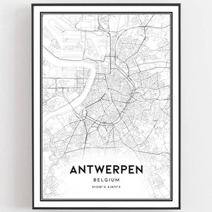 Antwerpen Kaart Afdrukken, Antwerpen Kaart Poster Wall Art, Antwerpen Stadsplattegrond, Antwerpen Print Stratenplan Decor, Wegenkaart Cadeau