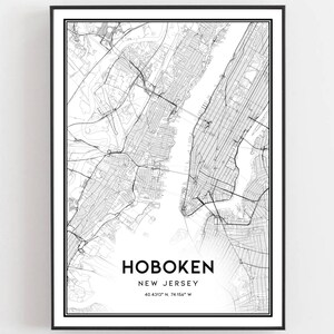 Hoboken Map Print, Hoboken Map Poster Wall Art, Nj  City Map, New Jersey Print Street Map Decor, Road Map Gift, B1323