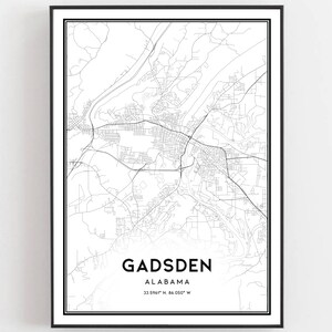 Gadsden Karte Druck, Gadsden Karte Poster Wandkunst, Al Stadt Karte, Alabama Print Straßenkarte Dekor, Straßen karte Geschenk, B1206v4