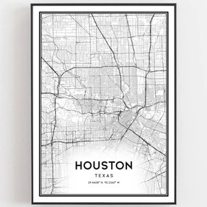 Houston Karte Druck, Houston Karte Poster Wandkunst, Tx Stadt Karte, Texas Print Straßen karte Dekor, Straßen karte Geschenk, B45